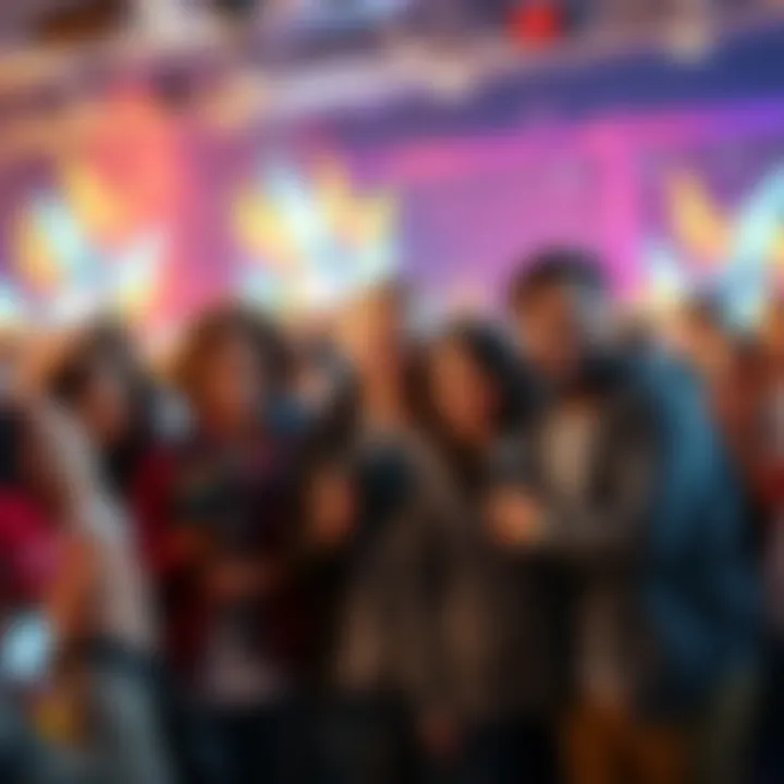 A group of popular YouTubers posing together with cameras and microphones, smiling as they engage with a crowd of fans at an event.
