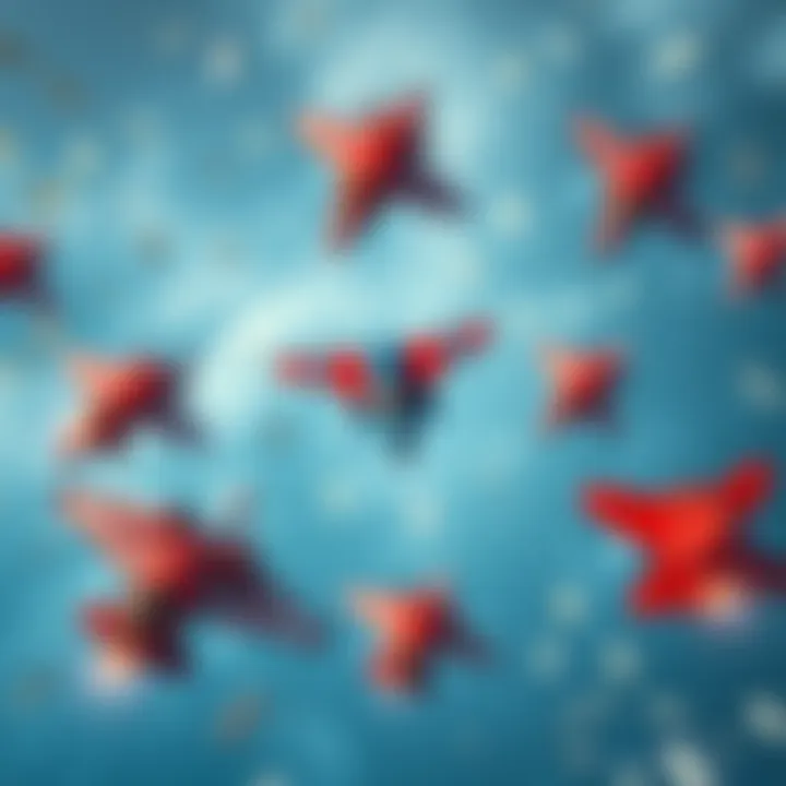 Blue and red planes battling in a top-down view, with money and defense systems visible