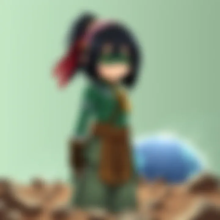 Cartoon image of Toph Beifong standing confidently with earth around her, showcasing her determination and strength, wearing her signature green outfit and blindfold.
