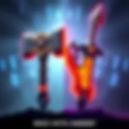 A side-by-side view of Torb's hammer and a big glowing sword, highlighting their distinct designs and features.