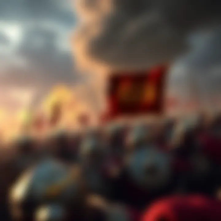 An epic battle scene from a Total War trailer, showcasing armies clashing with dramatic visuals.