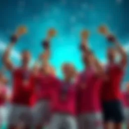 Tournament Winners Celebrating Players celebrating their victory after the tournament, holding trophies and cheering with joy