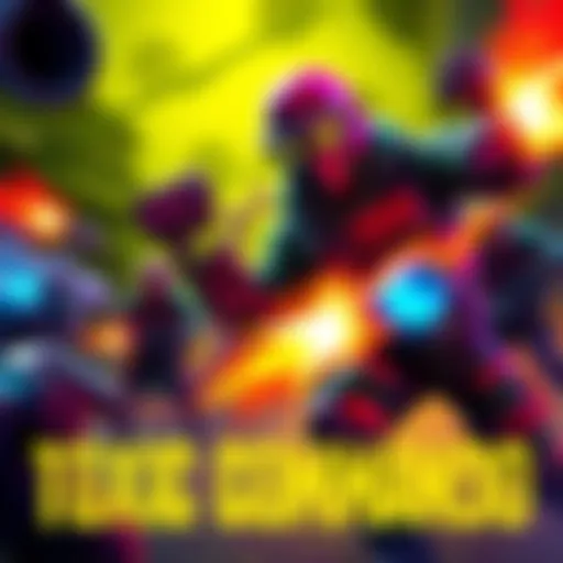 Action scene from Toxic Commando Character battling hordes of enemies with AI teammates in a vibrant, gory setting featuring intense action and a retro synth soundtrack.