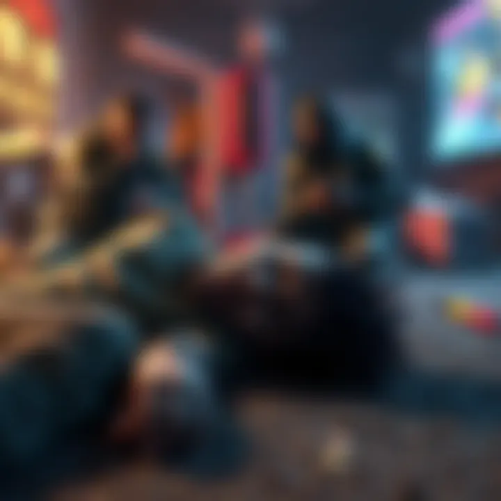 A player lying on the ground in a game while teammates loot nearby instead of reviving. Expressions of frustration and neglect are visible.