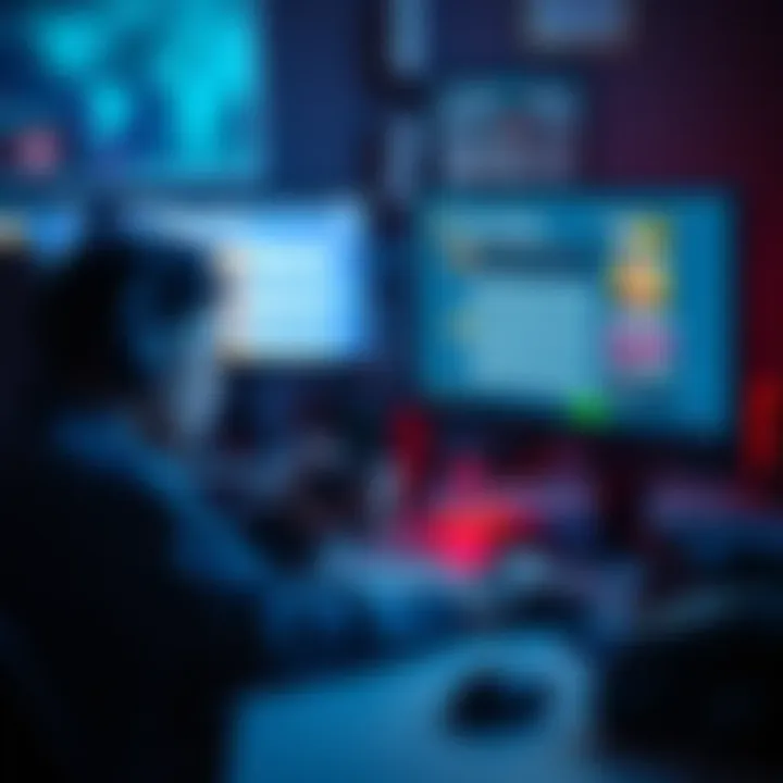 A frustrated gamer sitting in front of a computer with a chat window showing reports and complaints, highlighting a toxic atmosphere in gaming.