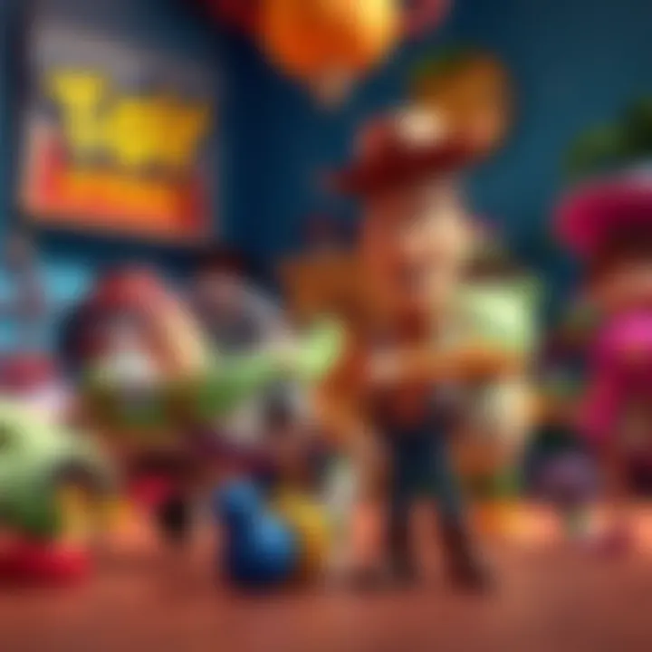 Screenshot from the Toy Story game trailer showing colorful characters and vibrant settings in a playful environment