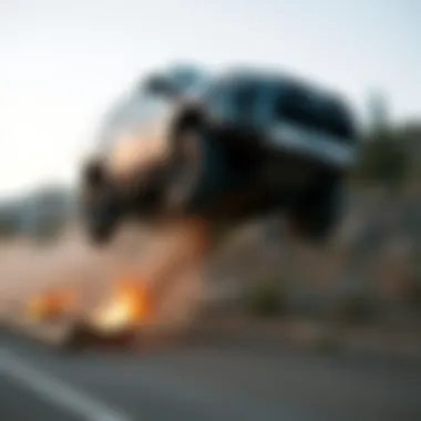 Toyota 4Runner TRD PRO performing an aerial flip while braking after a jump