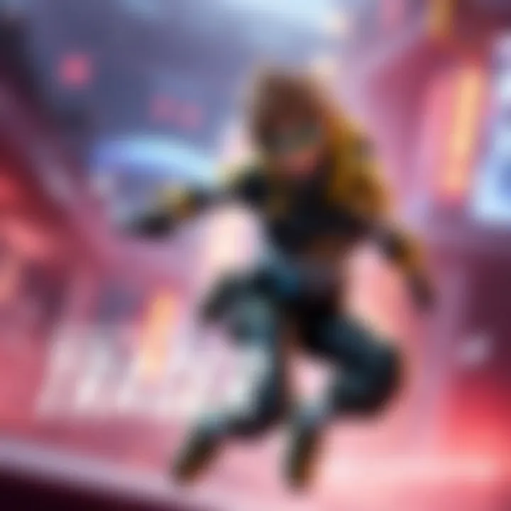 Tracer in action Tracer character from gaming, showcasing her speed and agility in a vibrant background