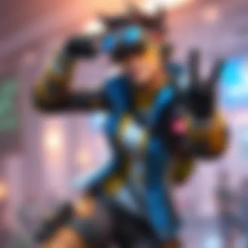 Tracer, a character from Overwatch, strikes a dynamic pose with her signature goggles and blue jacket, showcasing her energetic personality.