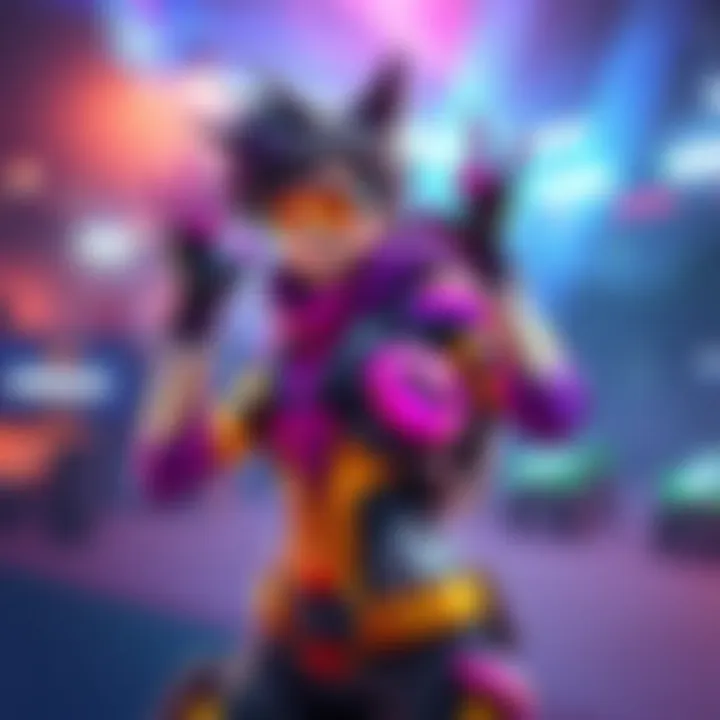 Tracer showcasing her new colorful skin in a dynamic pose, set against a vibrant gaming background.