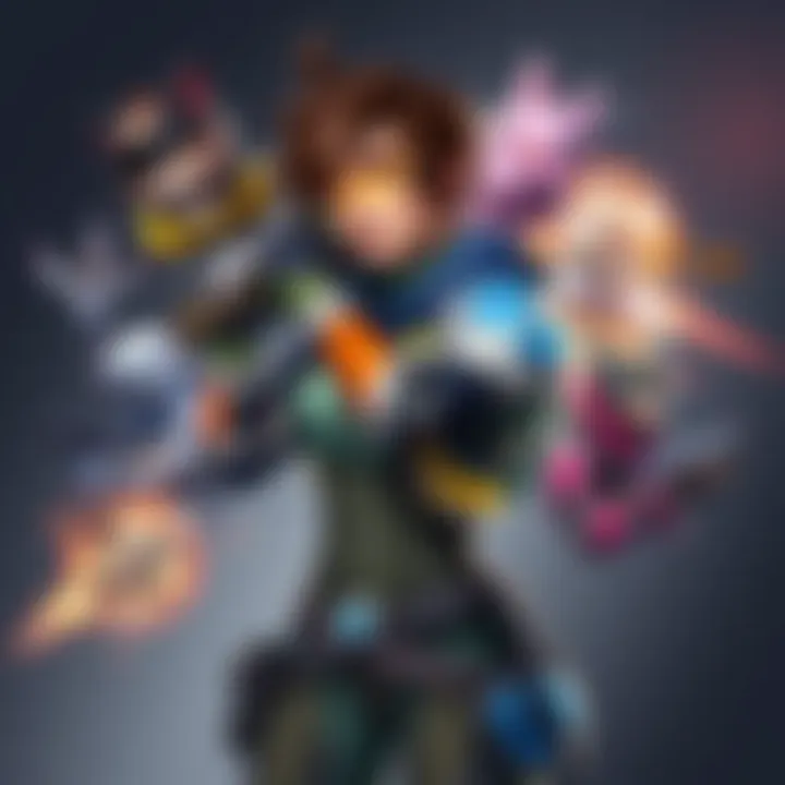 Tracer character showcasing a Galactic Weapon variant, surrounded by various skin options that highlight her playful style and combat readiness.