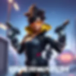 Tracer in Overwatch A digital artwork showing Tracer, a fast-moving hero in Overwatch, posing in her iconic outfit with her dual pistols ready. The background hints at a battlefield environment, emphasizing her role in t...