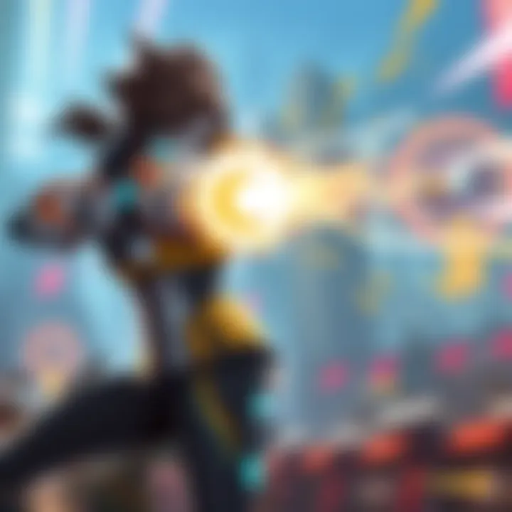 Tracer, a character from a video game, is throwing a bright pulse bomb in an action-packed scene, showcasing her speed and agility.