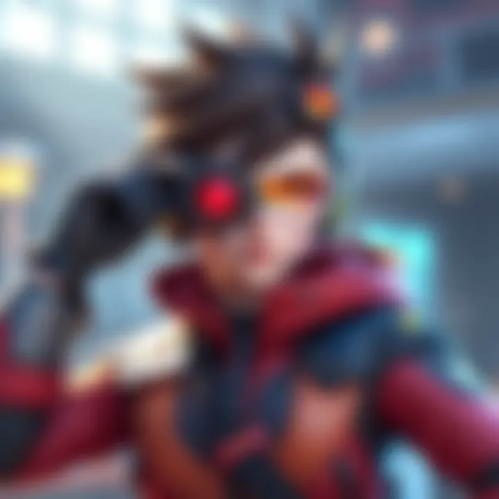 Tracer showcasing her new skins in Overwatch Rush, highlighting bright colors and design changes