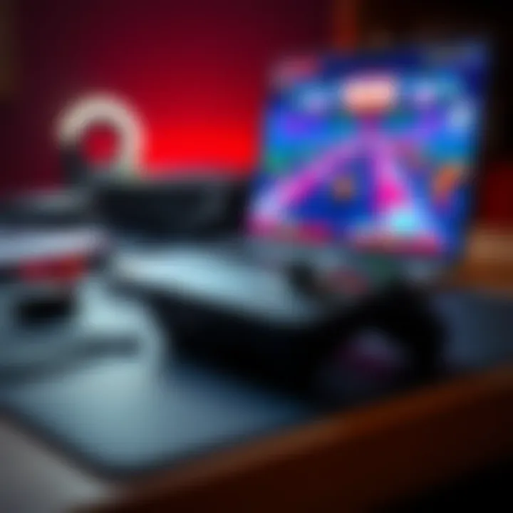 A controller designed for Trackmania rests on a gaming desk next to a laptop with the game displayed on screen, highlighting its nostalgic value.