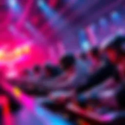A dynamic scene of players competing in Trackmania at an esports event, showcasing their skills in a high-energy environment.