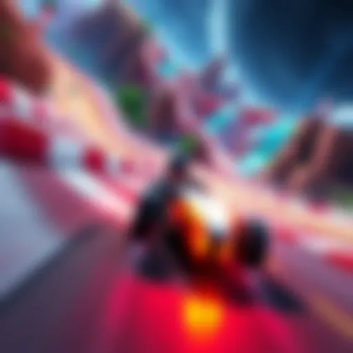 A player racing through a challenging Trackmania Turbo course with colorful tracks and dynamic scenery.