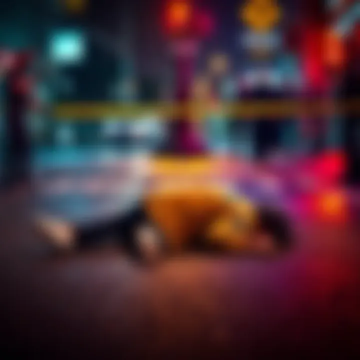 A person lies on the ground near a street, surrounded by police, following a fatal shooting after a stumble.