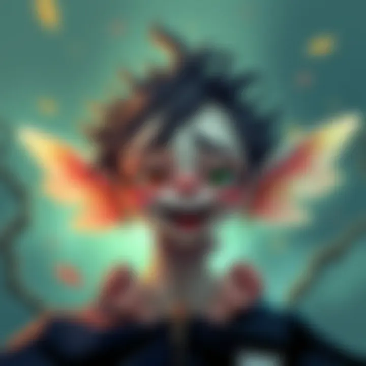 A whimsical sprite with a blend of joyful and gloomy expressions, representing both the fun and serious sides of life.