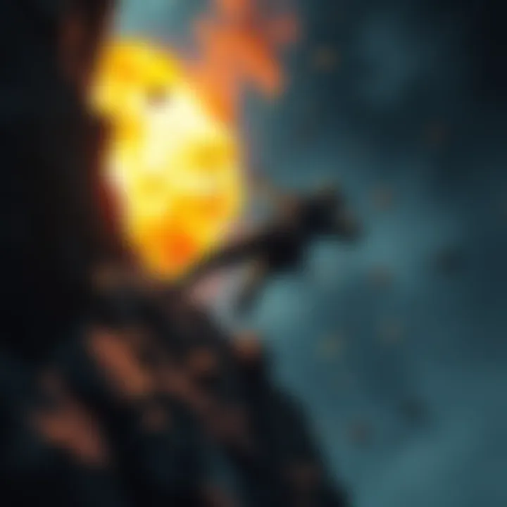 Trailblazer Explosion Incident A person being knocked back by a powerful explosion near a steep ledge, with debris flying around