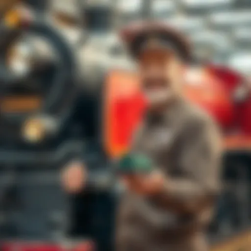 A man with a joyful expression stands beside a vintage steam locomotive, wearing a train conductor's hat and holding a model train in his hands.