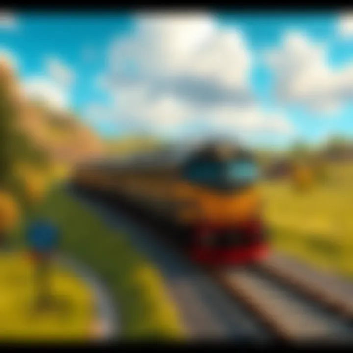 Train simulation scene A realistic train running on tracks in a vibrant landscape, showcasing the graphics of the new UE5 game Running Train