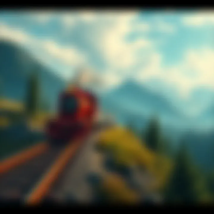 A vibrant train traveling through a scenic landscape with mountains and forests, representing the return of Train to World's Edge in gaming.