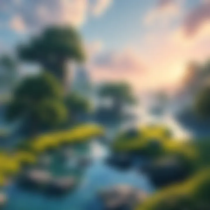A serene fantasy world with lush greenery and gentle streams, embodying relaxation in MMORPGs