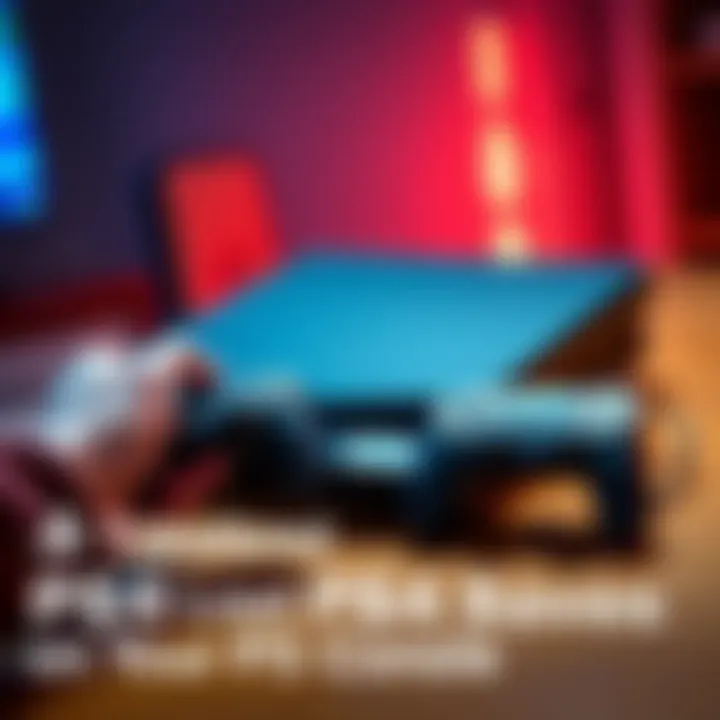 A gamer holding a PS5 controller with a PS4 console and a USB drive on the table, showing a setup for transferring game saves.