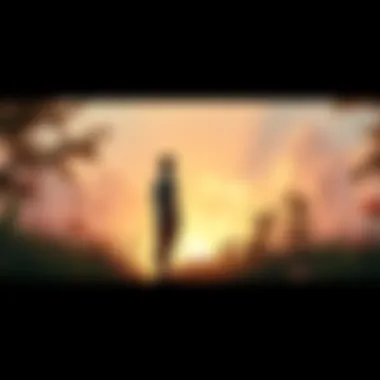 A figure standing on a path, reflecting on their journey of personal growth and identity change, surrounded by nature.