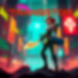 A vibrant artistic scene featuring the main character from Transistor, holding a glowing sword in a futuristic cityscape, celebrating the game's 12th anniversary.