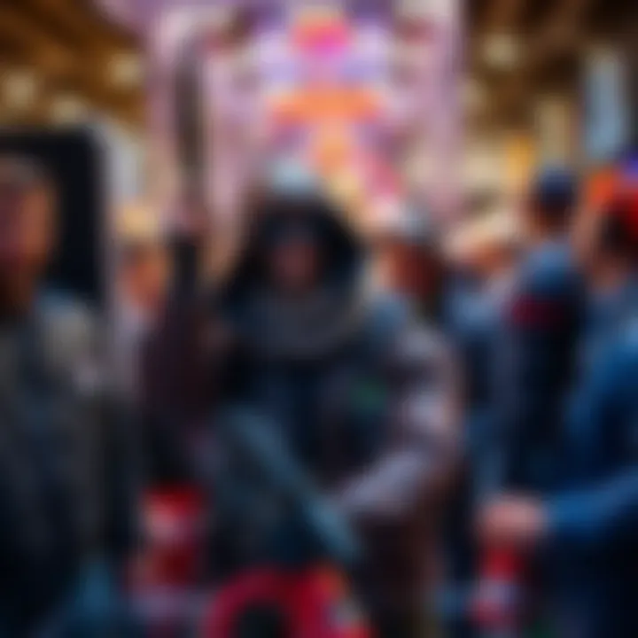 Prototype of the Trapper action figure displayed at the Toy Fair, with fans excited about upcoming figures.