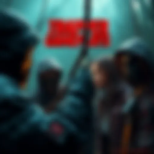 A scene showing survivors in a trapper game, highlighting the hook mechanics and their reactions after being hooked.