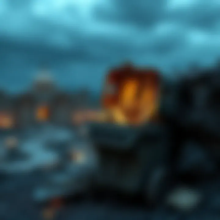 A trash can on the edge of an ancient buried city showing unexpected items inside, hinting at hidden history.