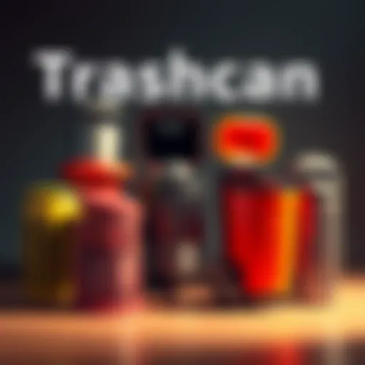 A variety of uniquely designed trashcans showing innovative shapes and materials, suggesting creative potential for various industries.