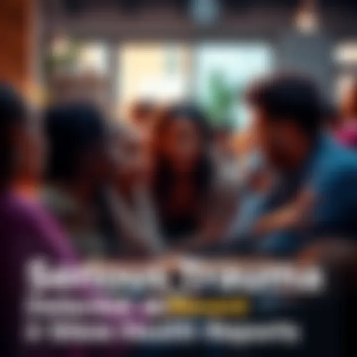 A group of diverse people discussing mental health issues in a supportive environment, showing concern and engagement.