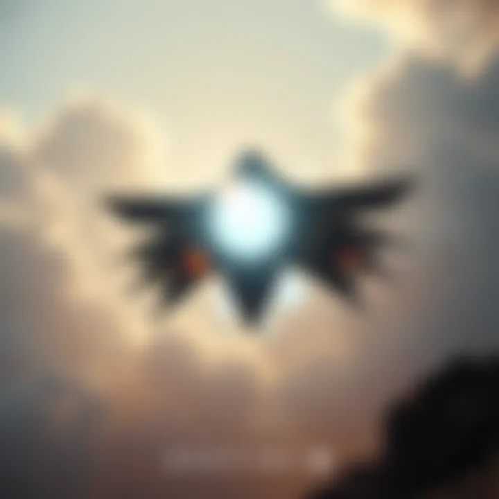 A close-up view of the Traveler, glowing and hovering in the sky, surrounded by energy and light in a sci-fi landscape