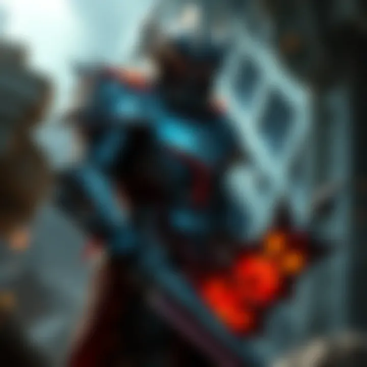 Trazyn the Infinite stands ready for battle, showcasing his armor and weaponry in an intense environment.