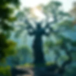 A powerful Tree Sentinel figure standing tall, surrounded by nature, embodying strength and guardianship.