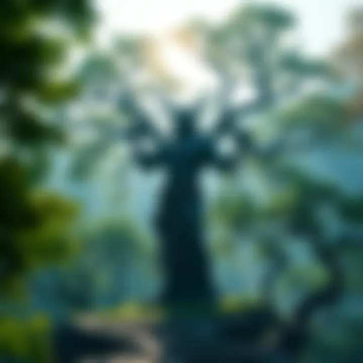 A powerful Tree Sentinel figure standing tall, surrounded by nature, embodying strength and guardianship.