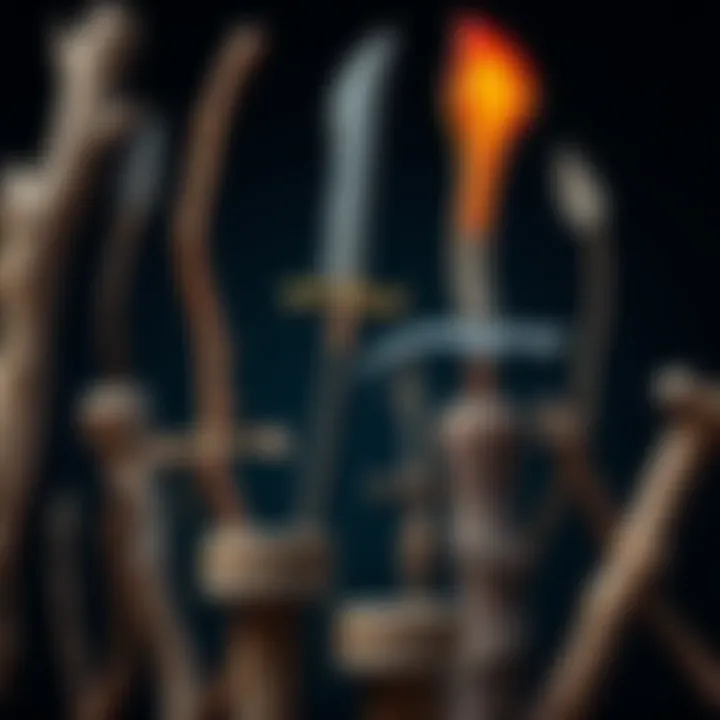 A variety of tree sticks designed as melee weapons, showcasing different shapes and textures, ready for gameplay.