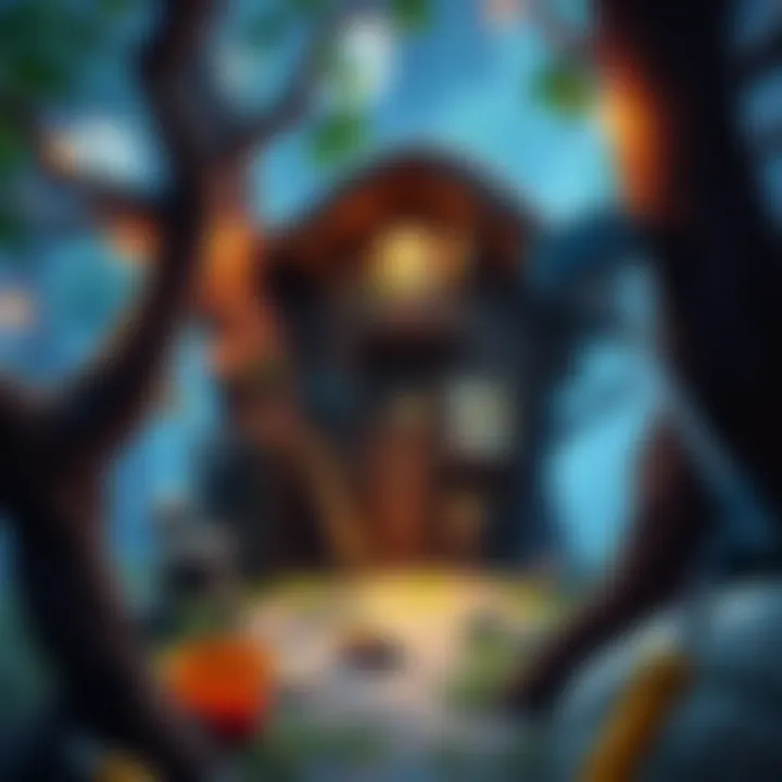 A player character cleaning a messy tree house with tools and clutter around