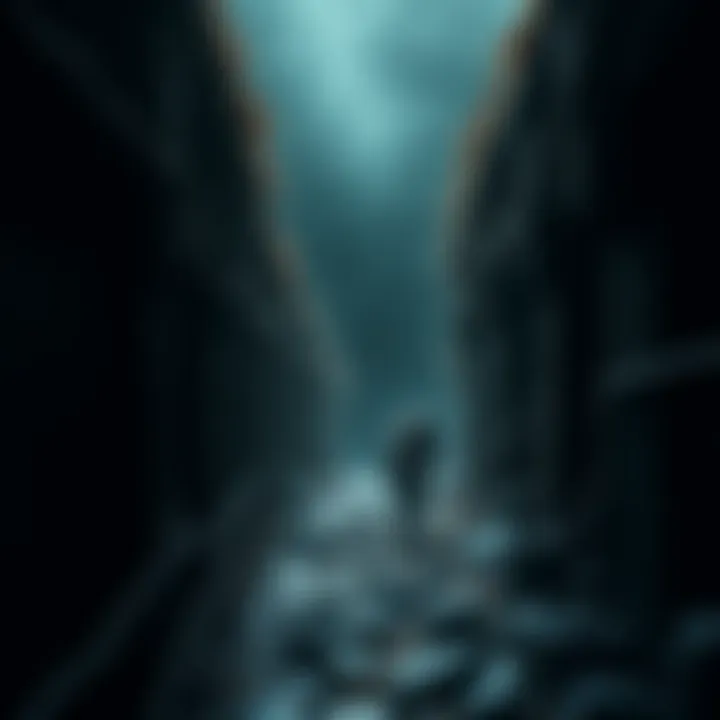 A soldier navigating a dark and muddy World War I trench, highlighting a tense atmosphere with looming shadows and eerie sounds.