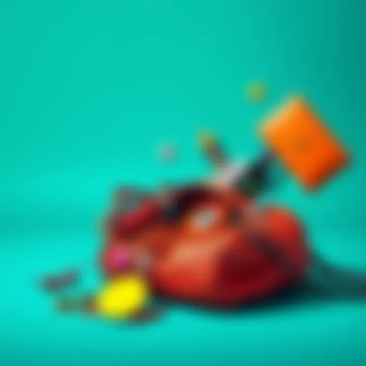 Trendy fashion accessories A stylish bag with colorful accessories spilling out of it