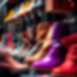 A display of stylish boots in various designs and colors that highlight the latest trends in fashion.