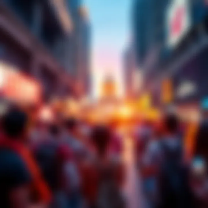 A vibrant photo showcasing an eye-catching scene with people sharing their cool pictures on social media