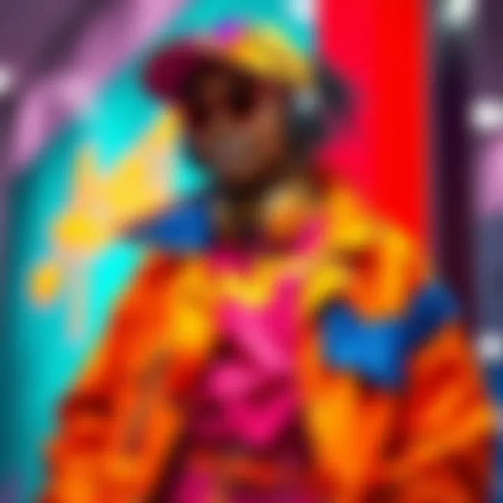 A vibrant modded outfit featuring bold colors and unique accessories, showcasing personalized fashion styles.