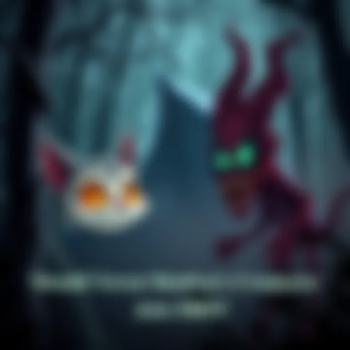 Cartoon Cat and Siren Head in a dark forest, showcasing their spooky appearance for a horror game