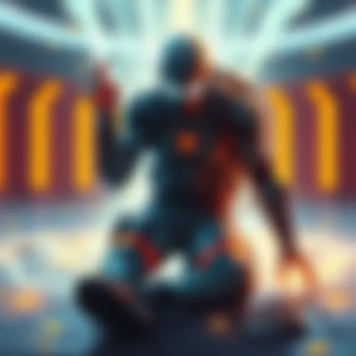 Illustration of Triage using his Reboot+ ability to self-revive while on the ground, with glowing energy surrounding him.
