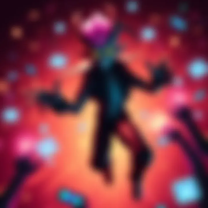 An animated Trickster character showcasing their abilities surrounded by vibrant gifs representing fan support.